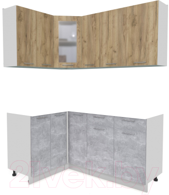 Кухонный гарнитур Интерлиния Мила 12x17 без столешницы (дуб золотой/бетон) - фото