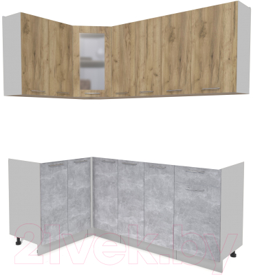 Кухонный гарнитур Интерлиния Мила 12x19 без столешницы (дуб золотой/бетон) - фото