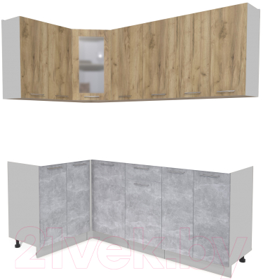 Кухонный гарнитур Интерлиния Мила 12x20 без столешницы (дуб золотой/бетон) - фото