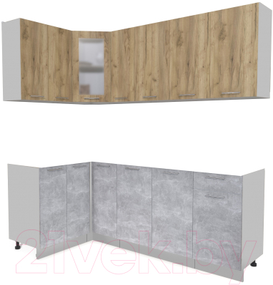 Кухонный гарнитур Интерлиния Мила 12x21 без столешницы (дуб золотой/бетон) - фото