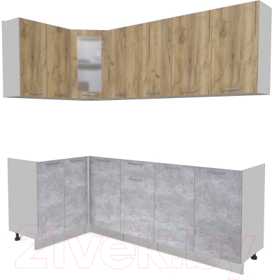 Кухонный гарнитур Интерлиния Мила 12x22 без столешницы (дуб золотой/бетон) - фото