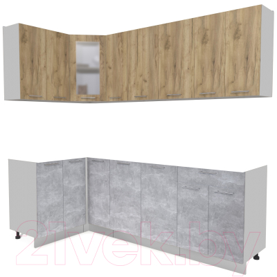 Кухонный гарнитур Интерлиния Мила 12x23 без столешницы (дуб золотой/бетон) - фото