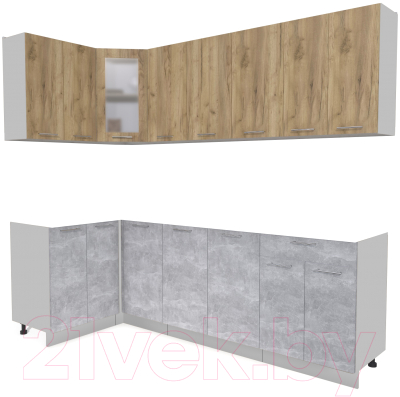 Кухонный гарнитур Интерлиния Мила 12x24 без столешницы (дуб золотой/бетон) - фото