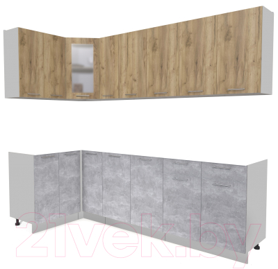 Кухонный гарнитур Интерлиния Мила 12x25 без столешницы (дуб золотой/бетон) - фото