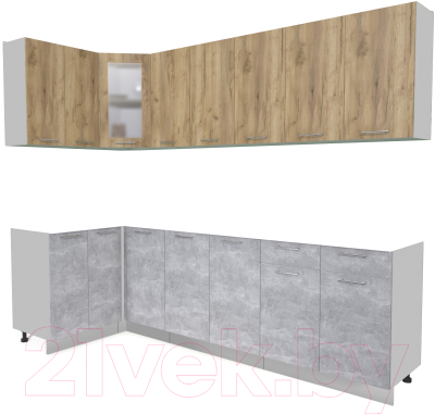 Кухонный гарнитур Интерлиния Мила 12x26 без столешницы (дуб золотой/бетон) - фото