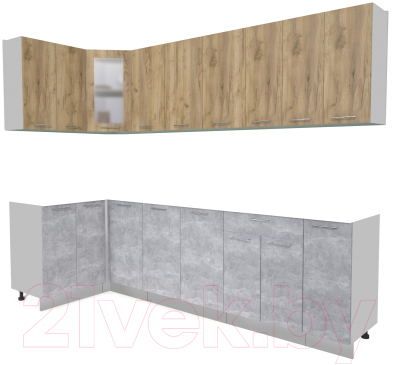 Кухонный гарнитур Интерлиния Мила 12x27 без столешницы (дуб золотой/бетон) - фото