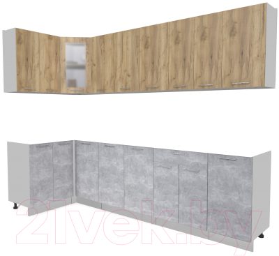 Кухонный гарнитур Интерлиния Мила 12x28 без столешницы (дуб золотой/бетон) - фото