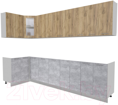 Кухонный гарнитур Интерлиния Мила 12x30 без столешницы (дуб золотой/бетон) - фото