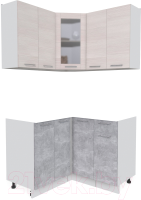 Кухонный гарнитур Интерлиния Мила 12x12 без столешницы (вудлайн кремовый/бетон) - фото