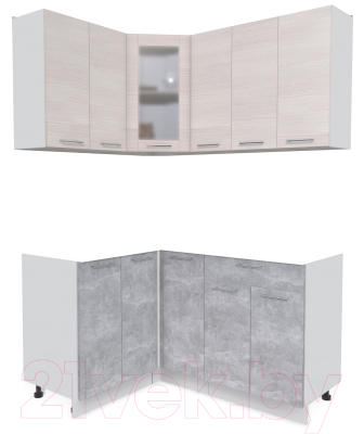 Кухонный гарнитур Интерлиния Мила 12x15 без столешницы (вудлайн кремовый/бетон) - фото