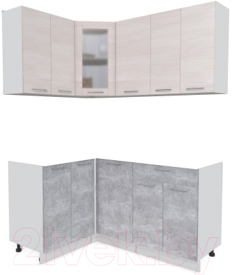 Кухонный гарнитур Интерлиния Мила 12x16 без столешницы (вудлайн кремовый/бетон) - фото