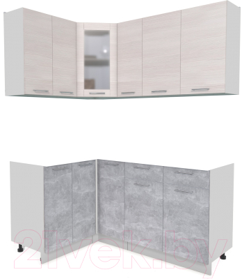 Кухонный гарнитур Интерлиния Мила 12x17 без столешницы (вудлайн кремовый/бетон) - фото