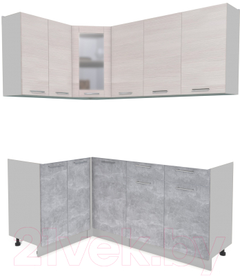 Кухонный гарнитур Интерлиния Мила 12x18 без столешницы (вудлайн кремовый/бетон) - фото