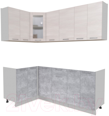 Кухонный гарнитур Интерлиния Мила 12x20 без столешницы (вудлайн кремовый/бетон) - фото