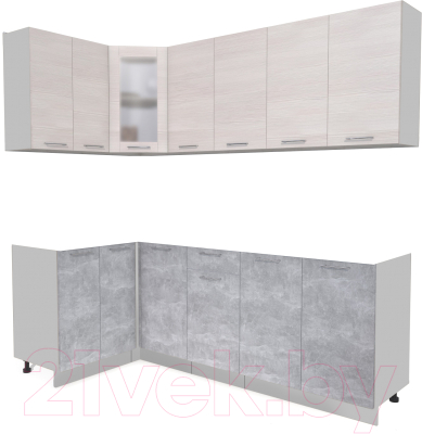 Кухонный гарнитур Интерлиния Мила 12x22 без столешницы (вудлайн кремовый/бетон) - фото