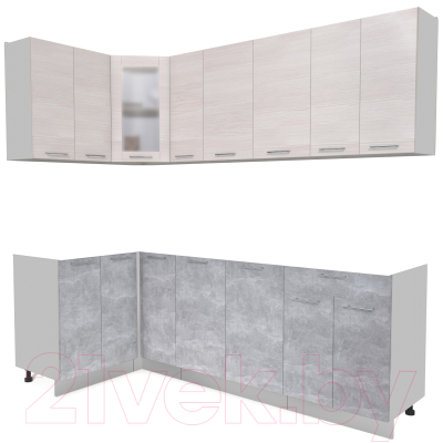 Кухонный гарнитур Интерлиния Мила 12x23 без столешницы (вудлайн кремовый/бетон) - фото