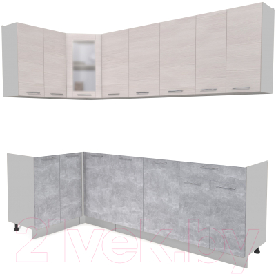 Кухонный гарнитур Интерлиния Мила 12x24 без столешницы (вудлайн кремовый/бетон) - фото