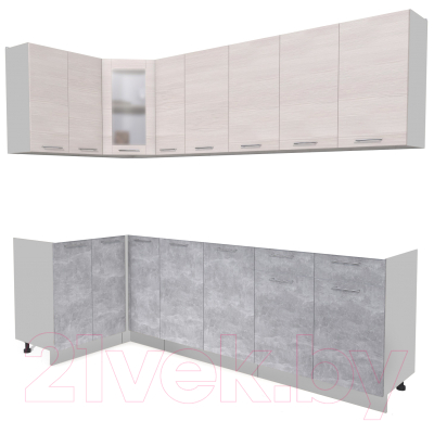 Кухонный гарнитур Интерлиния Мила 12x25 без столешницы (вудлайн кремовый/бетон) - фото