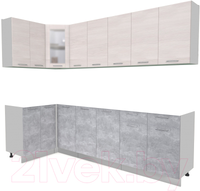 Кухонный гарнитур Интерлиния Мила 12x26 без столешницы (вудлайн кремовый/бетон) - фото