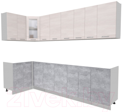 Кухонный гарнитур Интерлиния Мила 12x28 без столешницы (вудлайн кремовый/бетон) - фото