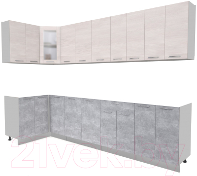 Кухонный гарнитур Интерлиния Мила 12x30 без столешницы (вудлайн кремовый/бетон) - фото