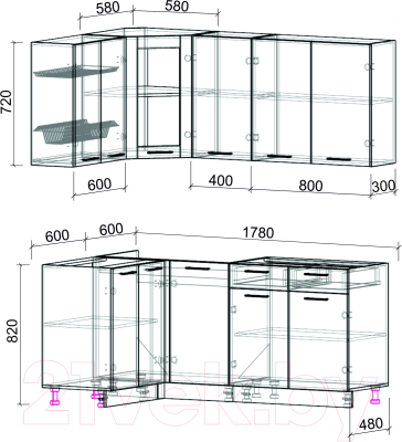 Кухонный гарнитур Интерлиния Мила 12x18 без столешницы (бетон)