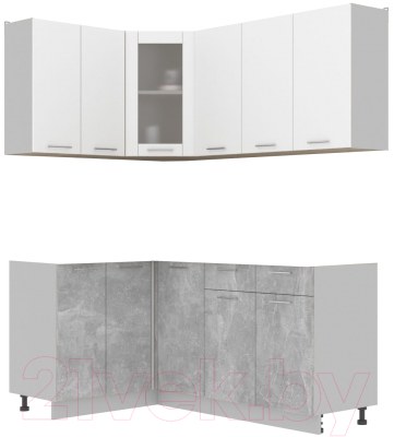 Кухонный гарнитур Интерлиния Мила 12x18 без столешницы (белый платинум/бетон) - фото