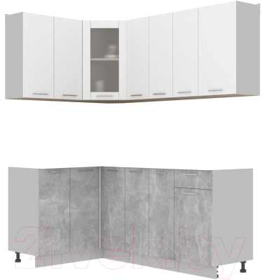 Кухонный гарнитур Интерлиния Мила 12x19 без столешницы (белый платинум/бетон) - фото