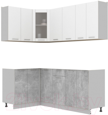 Кухонный гарнитур Интерлиния Мила 12x20 без столешницы (белый платинум/бетон) - фото