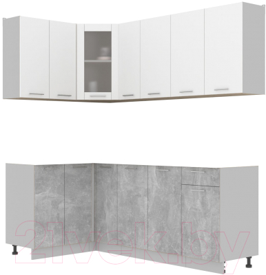 Кухонный гарнитур Интерлиния Мила 12x21 без столешницы (белый платинум/бетон) - фото