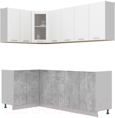 Кухонный гарнитур Интерлиния Мила 12x22 без столешницы (белый платинум/бетон) - фото