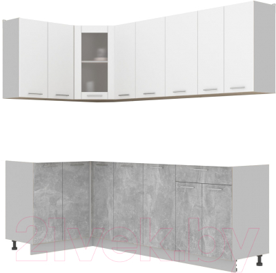 Кухонный гарнитур Интерлиния Мила 12x23 без столешницы (белый платинум/бетон) - фото