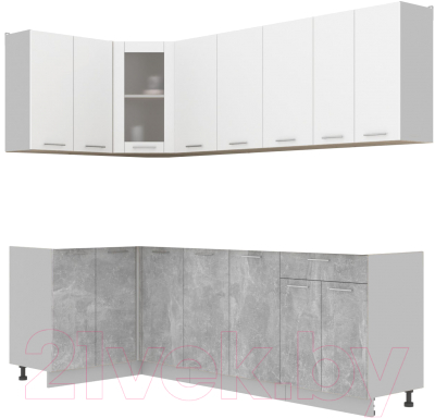 Кухонный гарнитур Интерлиния Мила 12x24 без столешницы (белый платинум/бетон) - фото