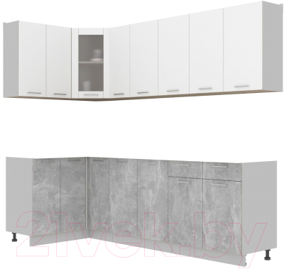Кухонный гарнитур Интерлиния Мила 12x25 без столешницы (белый платинум/бетон) - фото