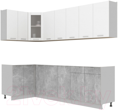 Кухонный гарнитур Интерлиния Мила 12x26 без столешницы (белый платинум/бетон) - фото