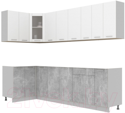 Кухонный гарнитур Интерлиния Мила 12x27 без столешницы (белый платинум/бетон) - фото