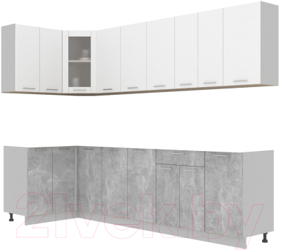 Кухонный гарнитур Интерлиния Мила 12x28 без столешницы (белый платинум/бетон) - фото
