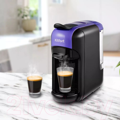 Кофеварка эспрессо Kitfort KT-7105-1 3 в 1 (черно-фиолетовый)