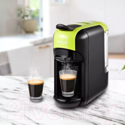 Кофеварка эспрессо Kitfort KT-7105-2 3 в 1 (черно-салатовый)