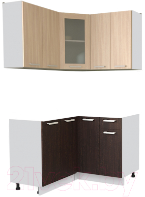 Кухонный гарнитур Интерлиния Мила 12x12 без столешницы (дуб молочный/дуб венге) - фото