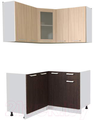 Кухонный гарнитур Интерлиния Мила 12x13 без столешницы (дуб молочный/дуб венге) - фото