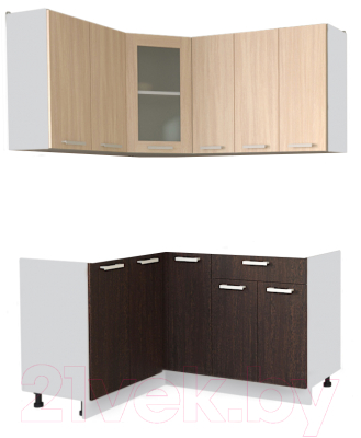 Кухонный гарнитур Интерлиния Мила 12x15 без столешницы (дуб молочный/дуб венге) - фото