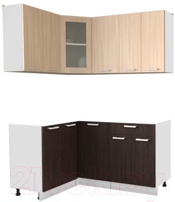 Кухонный гарнитур Интерлиния Мила 12x16 без столешницы (дуб молочный/дуб венге) - фото
