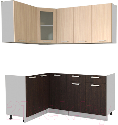 Кухонный гарнитур Интерлиния Мила 12x18 без столешницы (дуб молочный/дуб венге) - фото