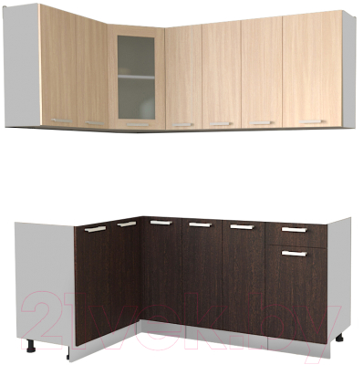 Кухонный гарнитур Интерлиния Мила 12x19 без столешницы (дуб молочный/дуб венге) - фото
