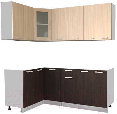 Кухонный гарнитур Интерлиния Мила 12x20 без столешницы (дуб молочный/дуб венге) - фото