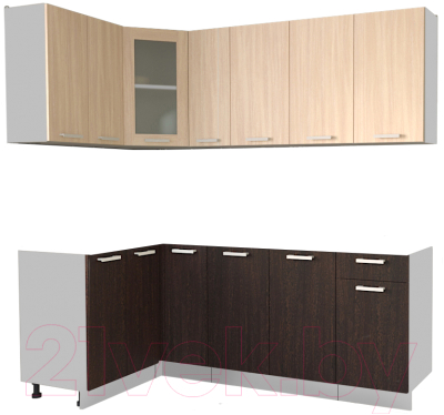 Кухонный гарнитур Интерлиния Мила 12x21 без столешницы (дуб молочный/дуб венге) - фото