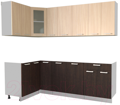 Кухонный гарнитур Интерлиния Мила 12x23 без столешницы (дуб молочный/дуб венге) - фото