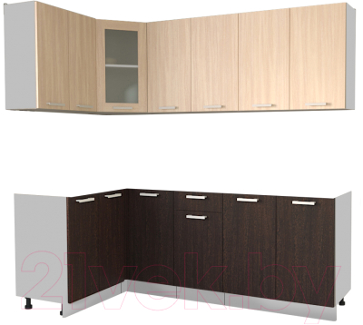 Кухонный гарнитур Интерлиния Мила 12x22 без столешницы (дуб молочный/дуб венге) - фото