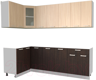Кухонный гарнитур Интерлиния Мила 12x24 без столешницы (дуб молочный/дуб венге) - фото